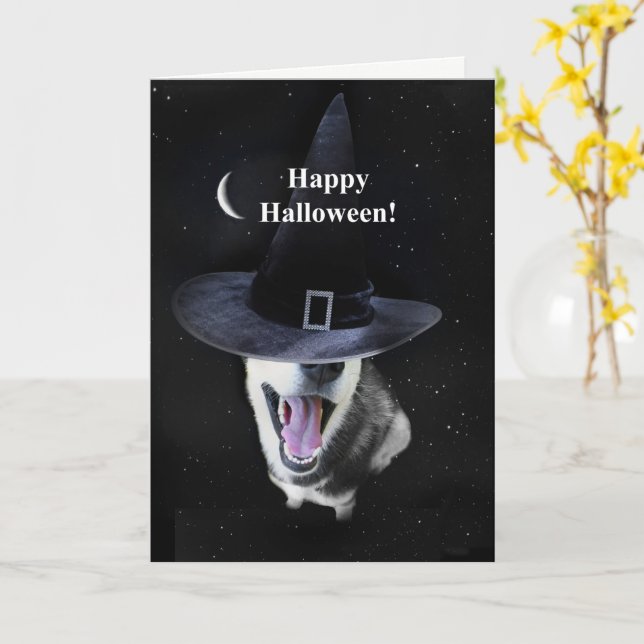 Halloween Siberian husky Witchy Roligt Kort (Gul blomma)