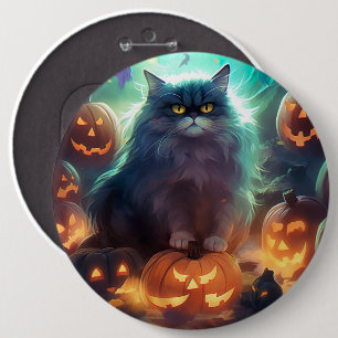 Halloween siberisk katt med pumpor knapp