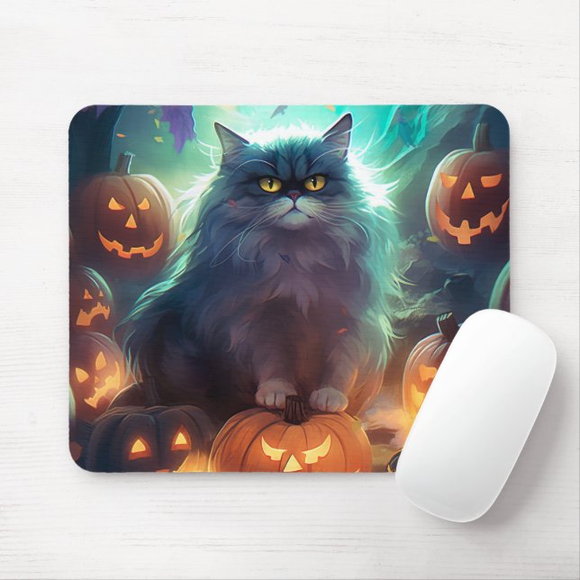 Halloween siberisk katt med pumpor musmatta (Med mus)