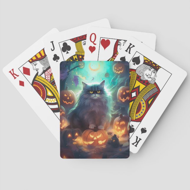 Halloween Sibirisk Katt Med Pumpa Skräck Casinokort (Baksidan)