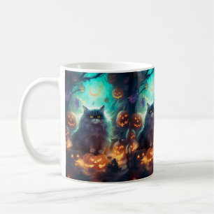 Halloween Sibirisk Katt Med Pumpa Skräck Kaffemugg
