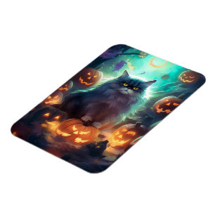 Halloween Sibirisk Katt Med Pumpa Skräck Magnet