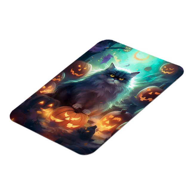 Halloween Sibirisk Katt Med Pumpa Skräck Magnet (Vänstra Sidan)