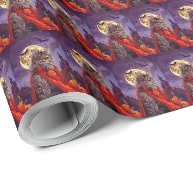 Halloween Sibirisk Katt Vampyr Pumpa Skräck Presentpapper (Rulle Hörn)