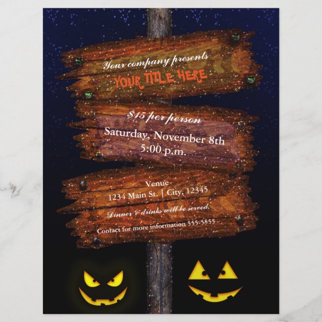 Halloween Sign Scary Pumpkins Costume Party Flyer (Framsidan)