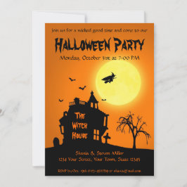 Halloween Silhouette Witch Haunted House Party Inbjudningar