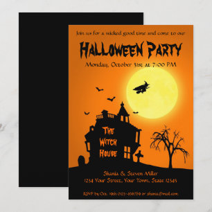 Halloween Silhouette Witch Haunted House Party Inbjudningar