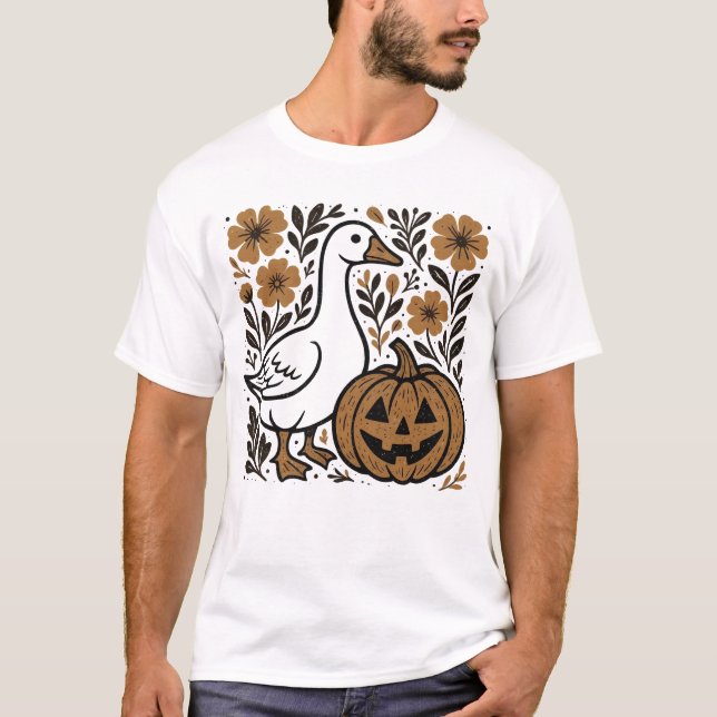 Halloween Silly Goose Floral Boho T Shirt (Framsida)