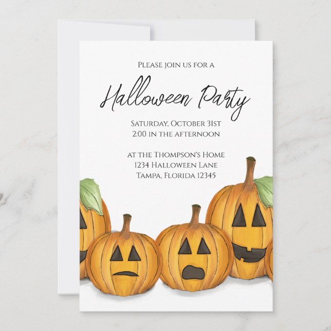 Halloween Simple Cute Jack O'lanternor Pumpkins Inbjudningar (Framsida)