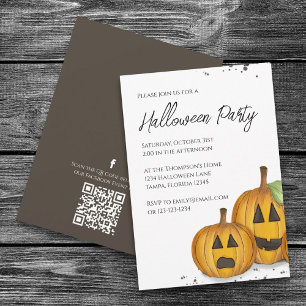 Halloween Simple Cute Pumpkin QR Code Social Media Inbjudningar