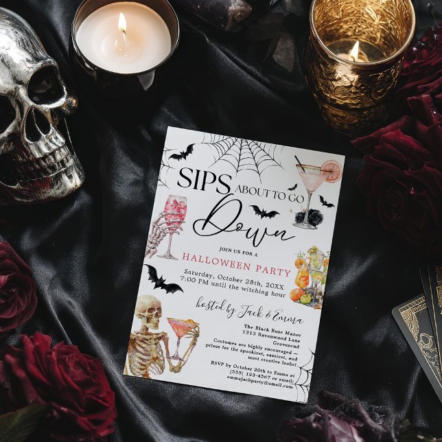 Halloween-sips om att gå ner Cocktailnatt Inbjudningar (Cocktails Night Sips About to Go Down Halloween Invitation)