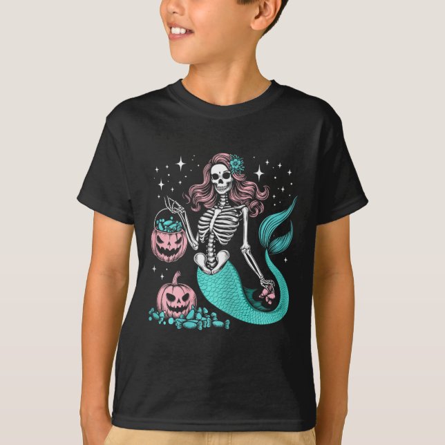 Halloween Sjöjungfru Funny Skeleton T Shirt (Framsida)