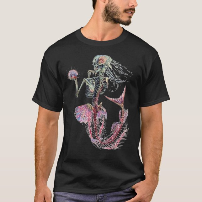 Halloween Sjöjungfru Skeleton Sugar Skull T Shirt (Framsida)