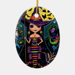 Halloween Sjöjungfru Witch Mercats Spöken Pumpki Julgransprydnad Keramik