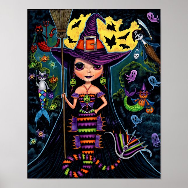 Halloween Sjöjungfru Witch Mercats Spöken Pumpkins Poster (Framsidan)