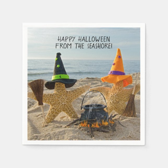 Halloween sjöstjärna med kvastar och kruka pappersservett (Framsidan)