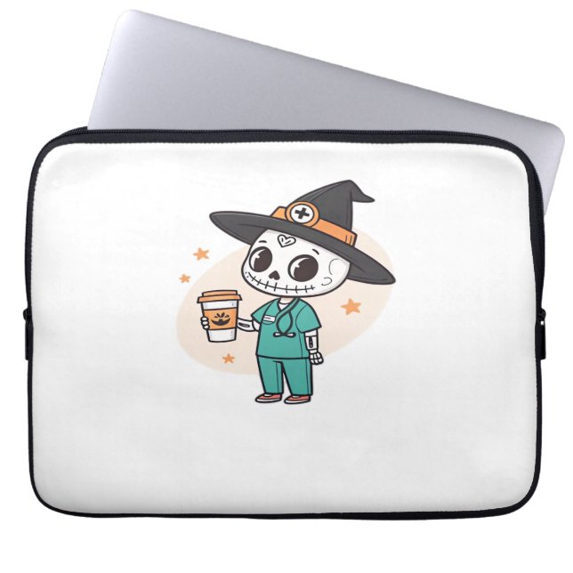 Halloween-sjuksköterska med kaffevittnen Hat Cl Laptop Fodral (Framsidan)