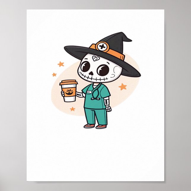 Halloween-sjuksköterska med kaffevittnen Hat Cl Poster (Framsidan)