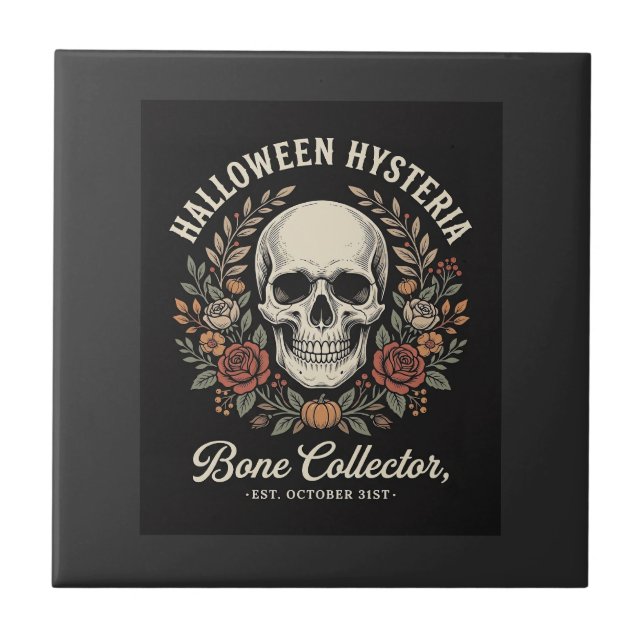 Halloween skalle blomster ben kollektor design_1 kakelplatta (Framsidan)
