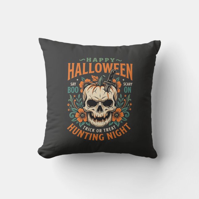 Halloween Skalle Pumpa Jakt Natt Design_1 Kudde (Framsida)