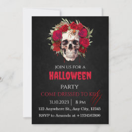 Halloween Skalle Rosor Festin Invitation Vuxna Inbjudningar