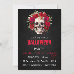 Halloween Skalle Rosor Festin Invitation Vuxna Inbjudningar
