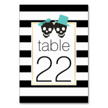 Halloween-skallpar aqua bröllop bordsnummer