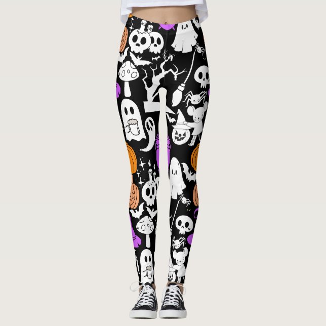 Halloween-skämtsamheten mönster 01 Black BG Leggings (Framsida)