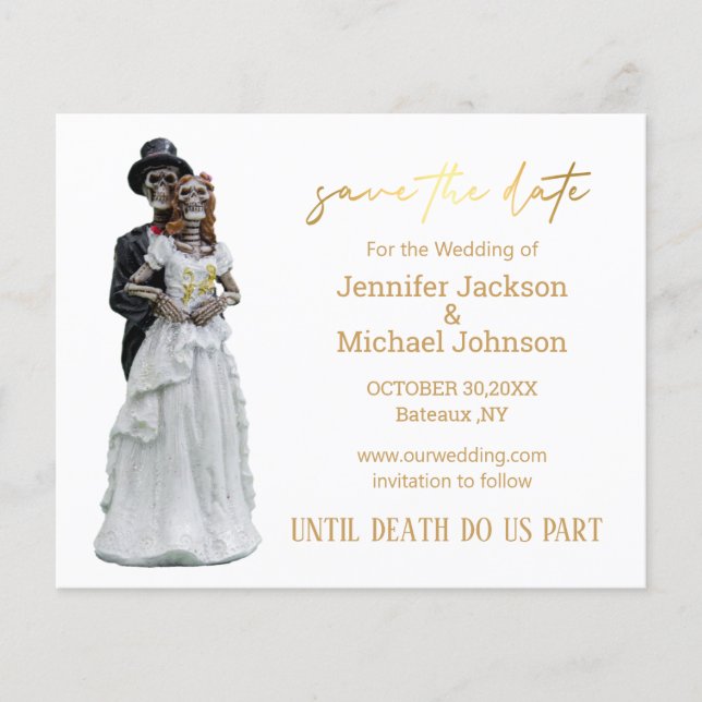 halloween-skämtskelett spara datumet guld flygblad (Framsidan)