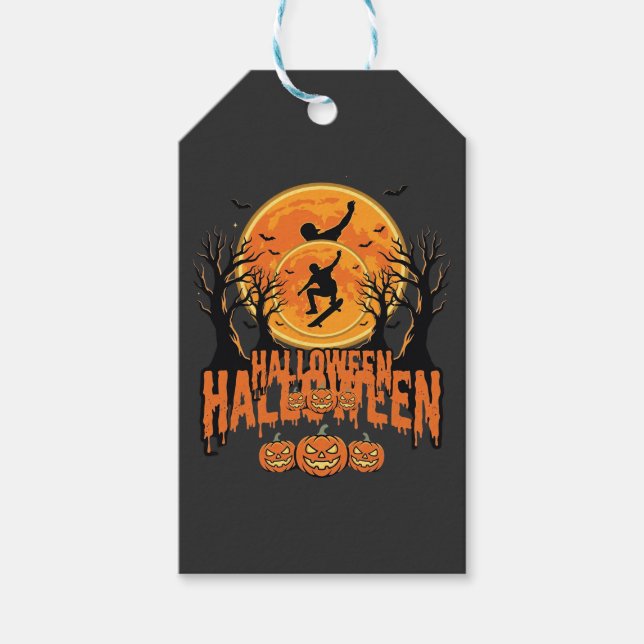 Halloween Skateboard Mån Design Halloween Presentetikett (Framsidan)