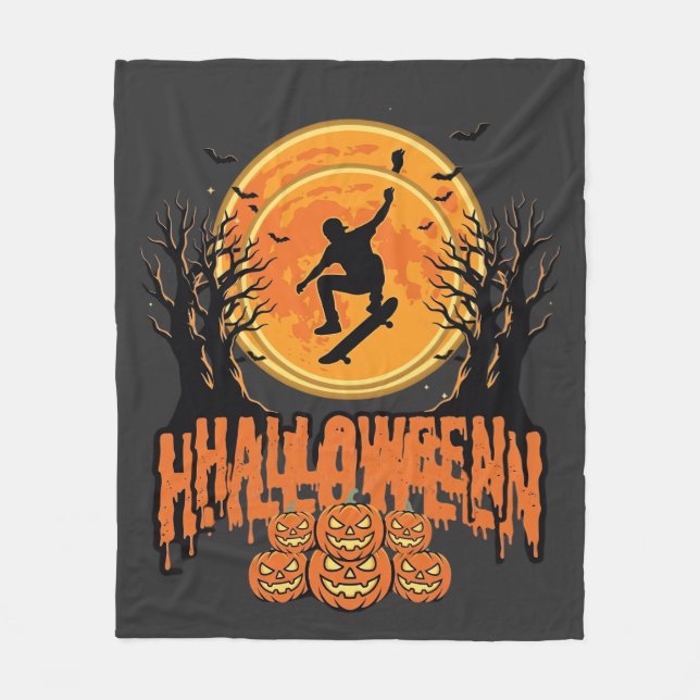 Halloween Skateboard Moon Design Halloween Fleecefilt (Framsidan)
