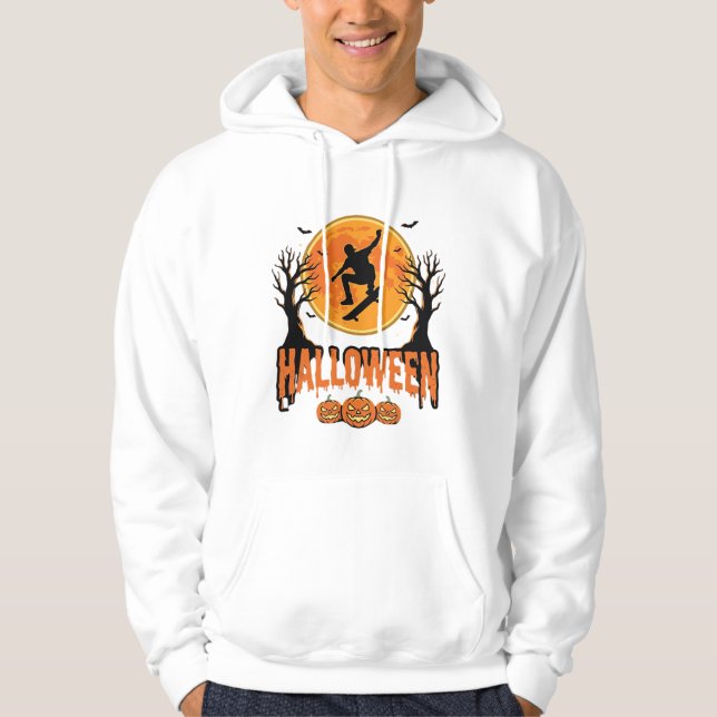 Halloween Skateboard Moon Design Halloween Hoodie (Framsida)