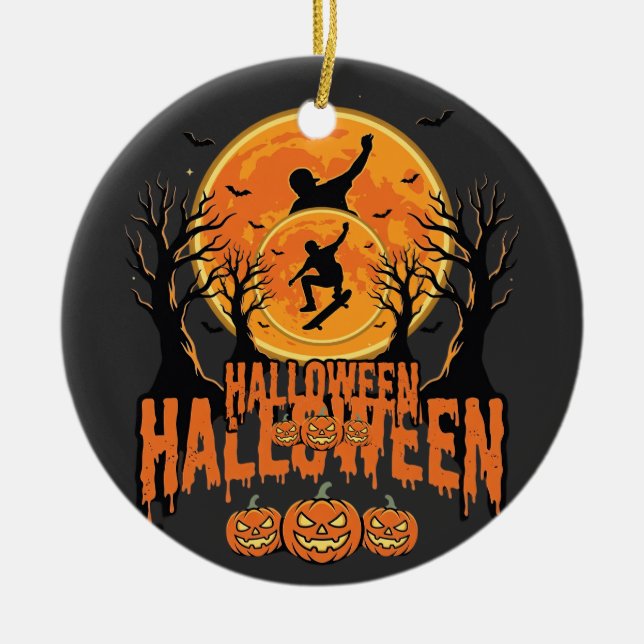 Halloween Skateboard Moon Design Halloween Julgransprydnad Keramik (Framsidan)