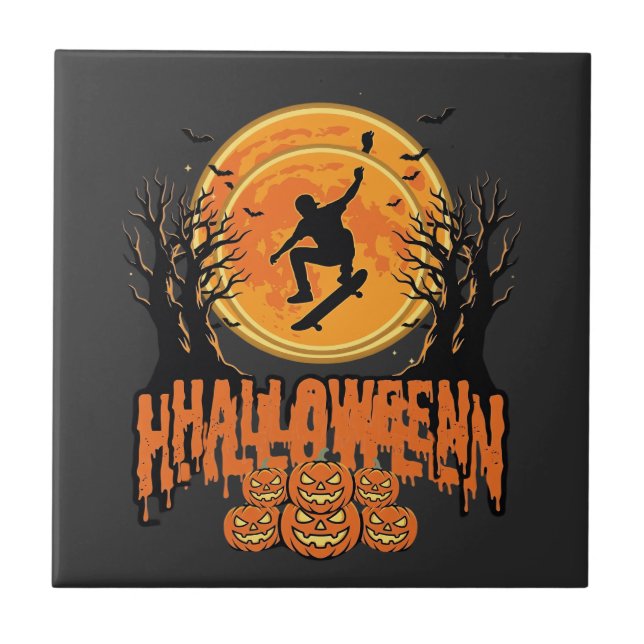 Halloween Skateboard Moon Design Halloween Kakelplatta (Framsidan)
