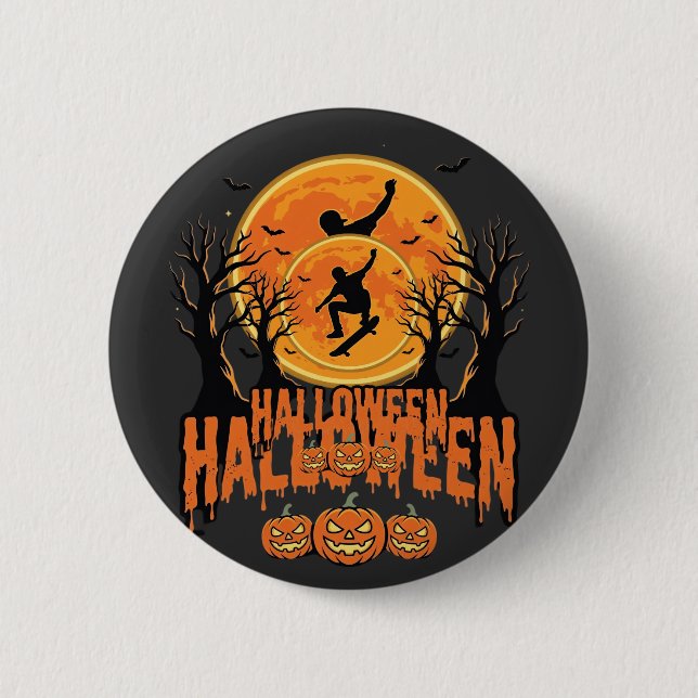 Halloween Skateboard Moon Design Halloween Knapp (Framsida)