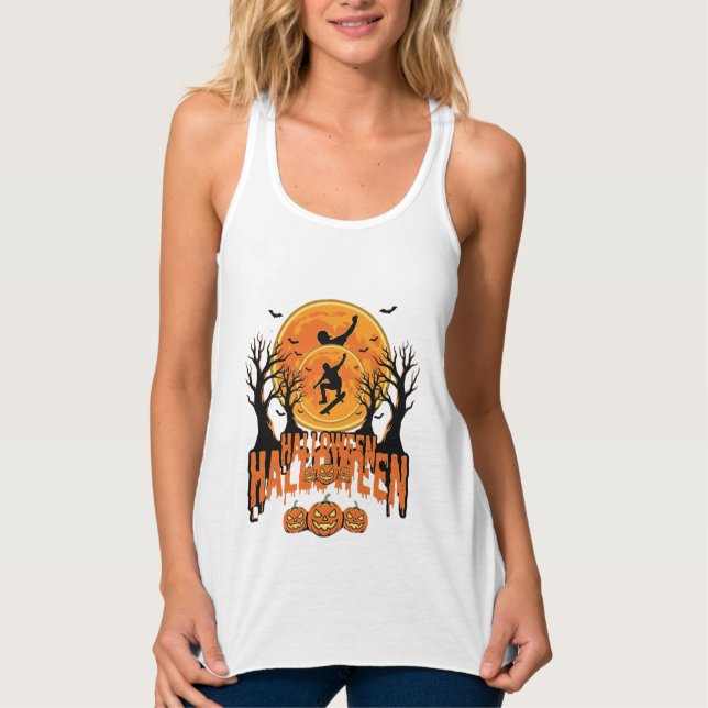 Halloween Skateboard Moon Design Halloween Linne Med Racerback (Framsida)