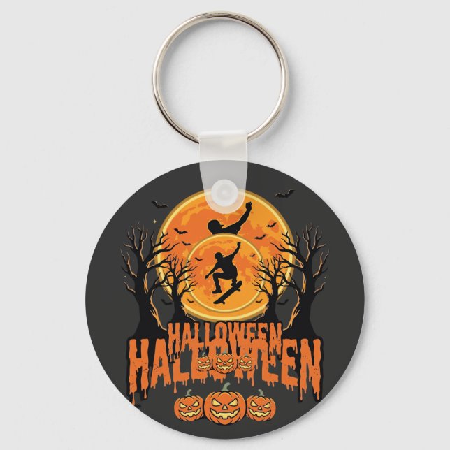 Halloween Skateboard Moon Design Halloween Nyckelring (Framsida)