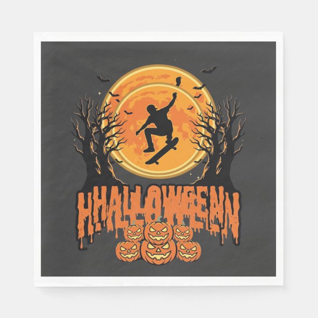 Halloween Skateboard Moon Design Halloween Pappersservett (Framsidan)