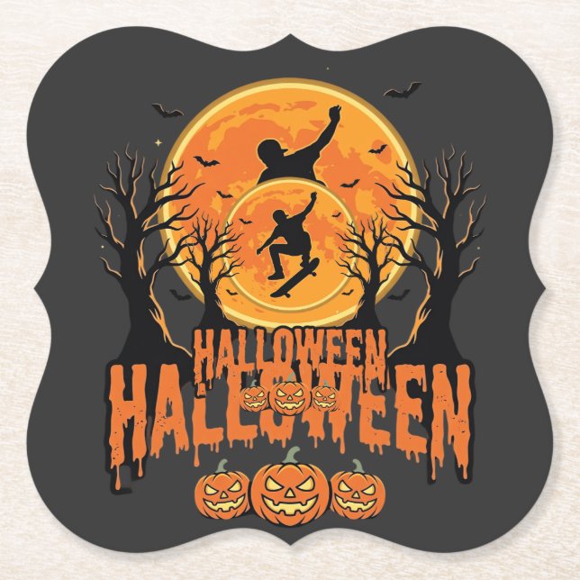 Halloween Skateboard Moon Design Halloween Underlägg Papper (Framsida)