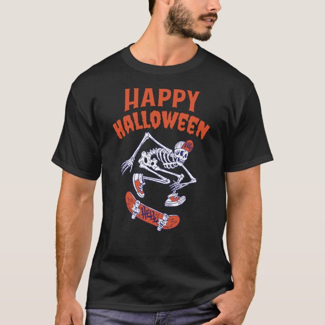 Halloween Skateboard Skeleton T Shirt (Framsida)