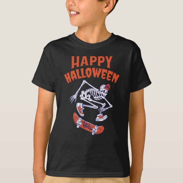 Halloween Skateboard Skeleton T Shirt (Framsida)