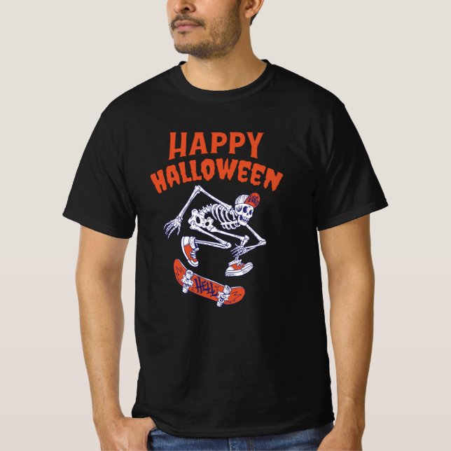 Halloween Skateboard Skeleton T Shirt (Framsida)