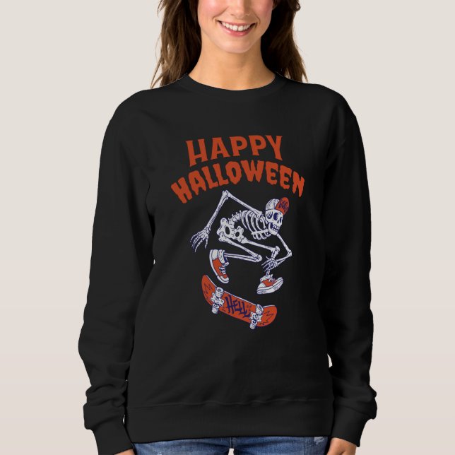 Halloween Skateboard Skeleton T Shirt (Framsida)