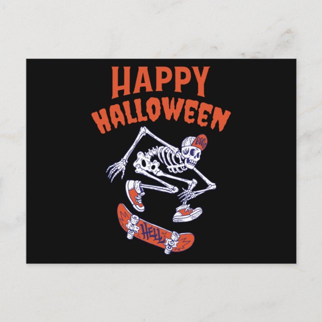 Halloween Skateboard Skeleton Vykort (Framsida)