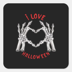 Halloween Skeletal Händer Heart Funny Sstickande Fyrkantigt Klistermärke