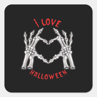 Halloween Skeletal Händer Heart Funny Sstickande Fyrkantigt Klistermärke