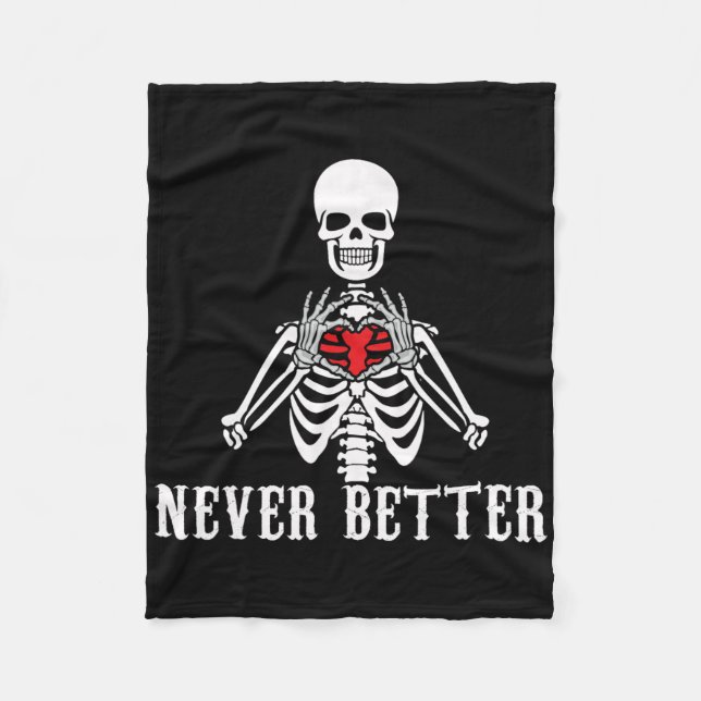 Halloween Skeleton Aldrig bättre Händer Heart Funn Fleecefilt (Framsidan)