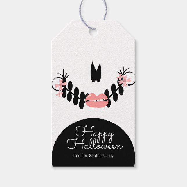 Halloween Skeleton Ansikte Bus eller godis Candy Presentetikett (Framsidan)