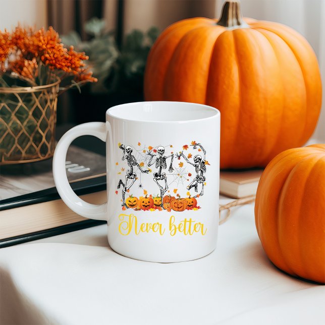 Halloween skeleton är aldrig bättre på att dansa f kaffemugg (Skapare uppladdad)