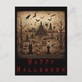 Halloween skeleton art vykort